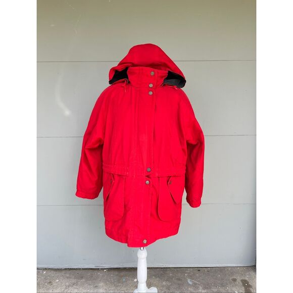 Vintage London Fog Red Parka Coat Medium Thinsulate Lined Hooded Retro Jacket - Picture 1 of 14